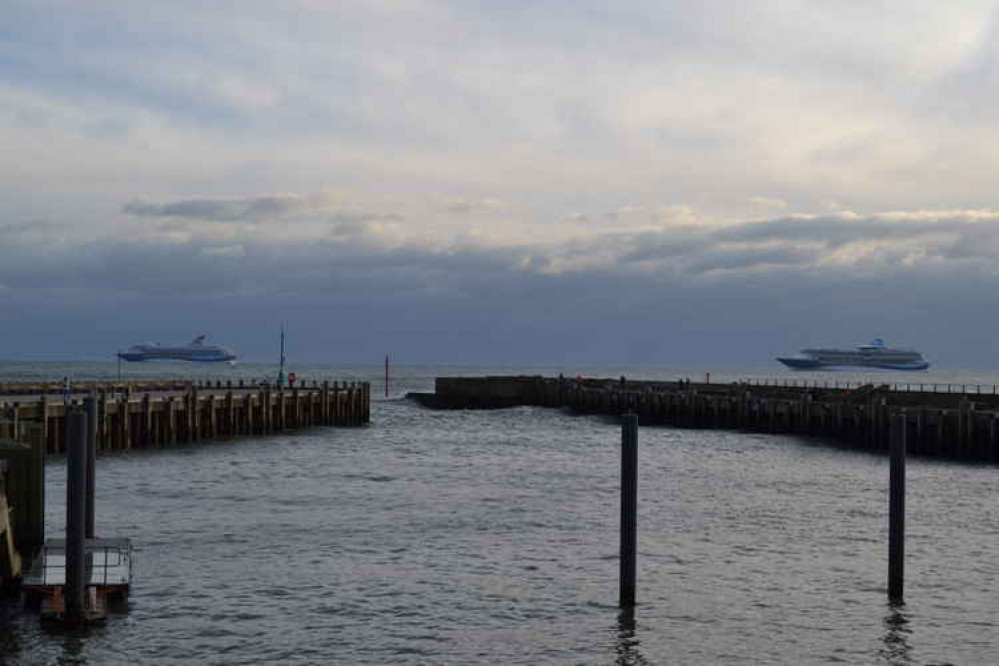 The cruise liners off West Bay The cruise liners off West Bay