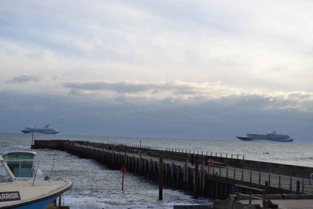 The cruise liners off West Bay The cruise liners off West Bay