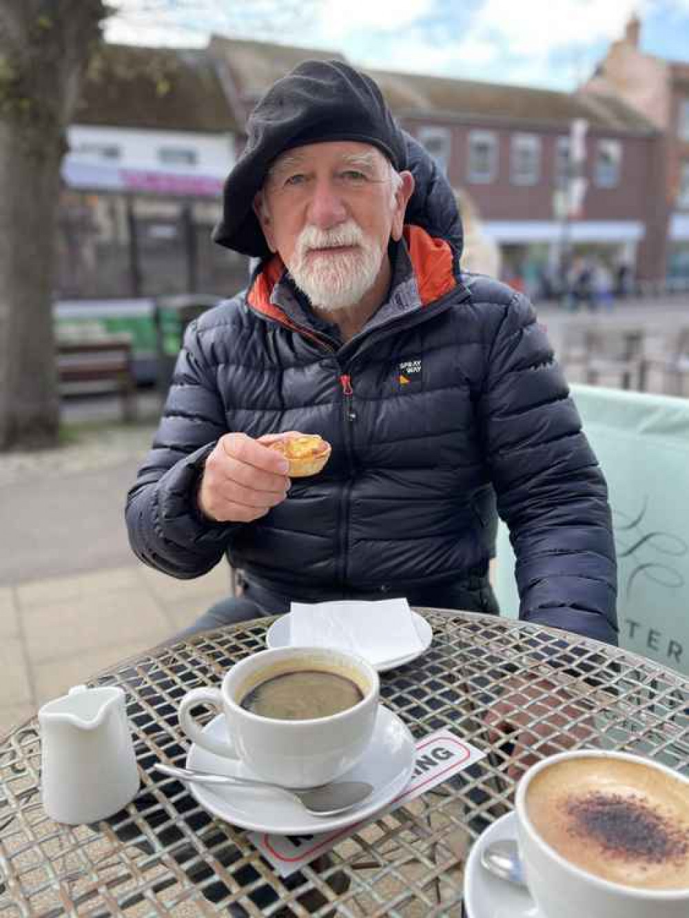 Bridport mayor, Cllr Ian Bark, enjoys coffee and pastries outside Gelateria Beppino