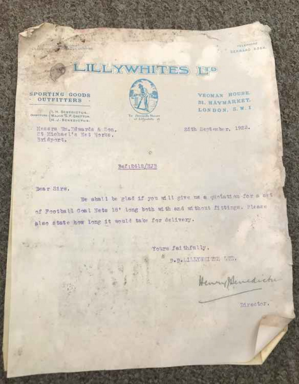 The documents from Lillywhites The documents from Lillywhites
