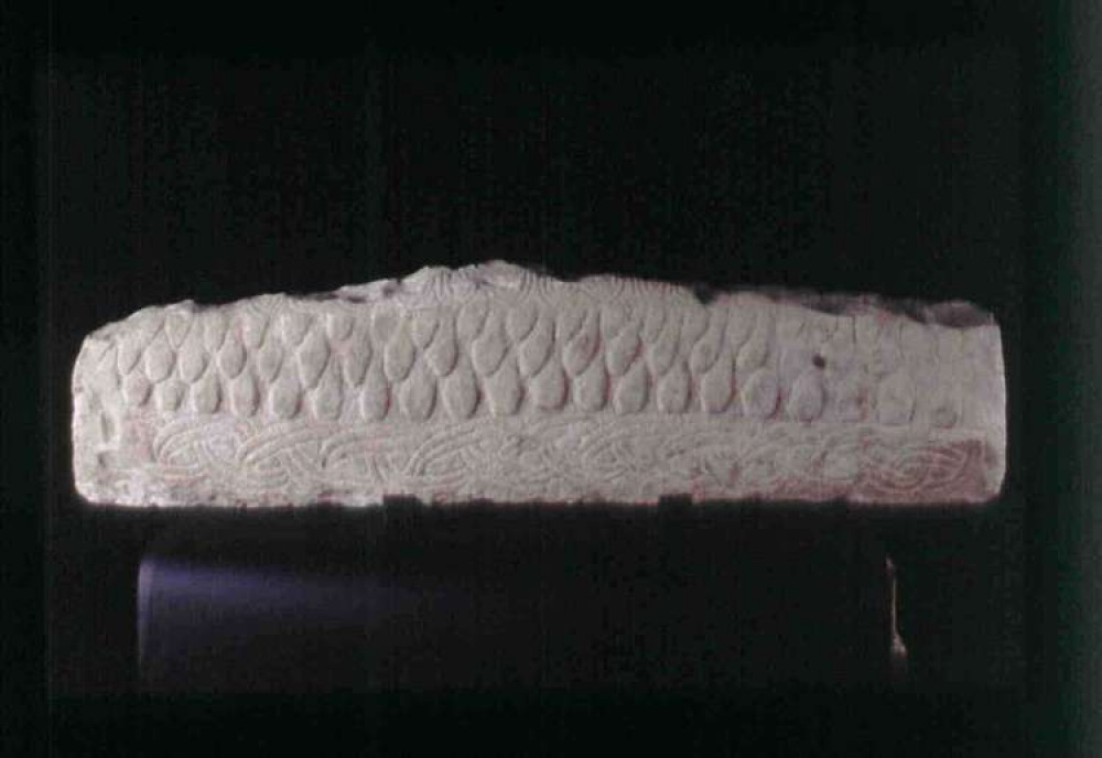 The Viking hogback stone at St Bridget's Church in West Kirby