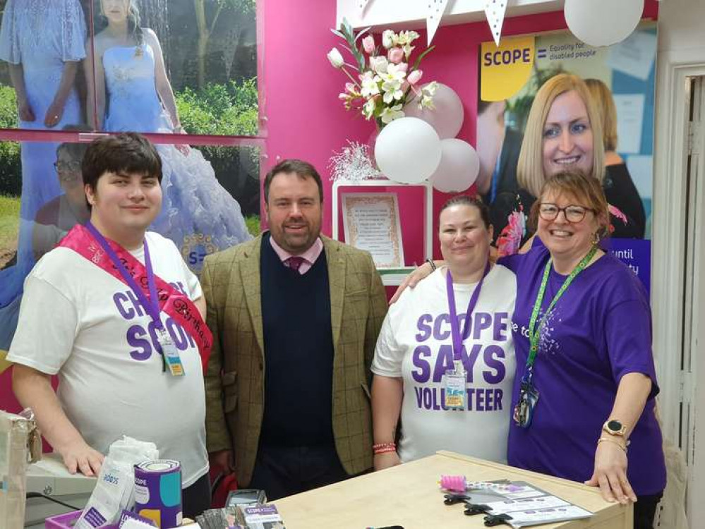 Volunteer Billy Raymond, MP Chris Loder, volunteer Steph Wyatt and shop manager Nicole Hooper