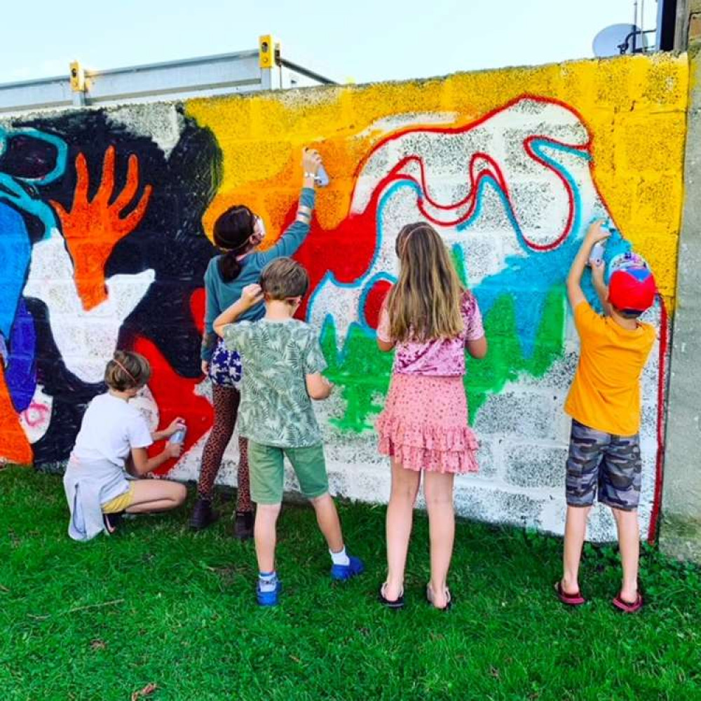 The artwork being created in St Mary's playing fields