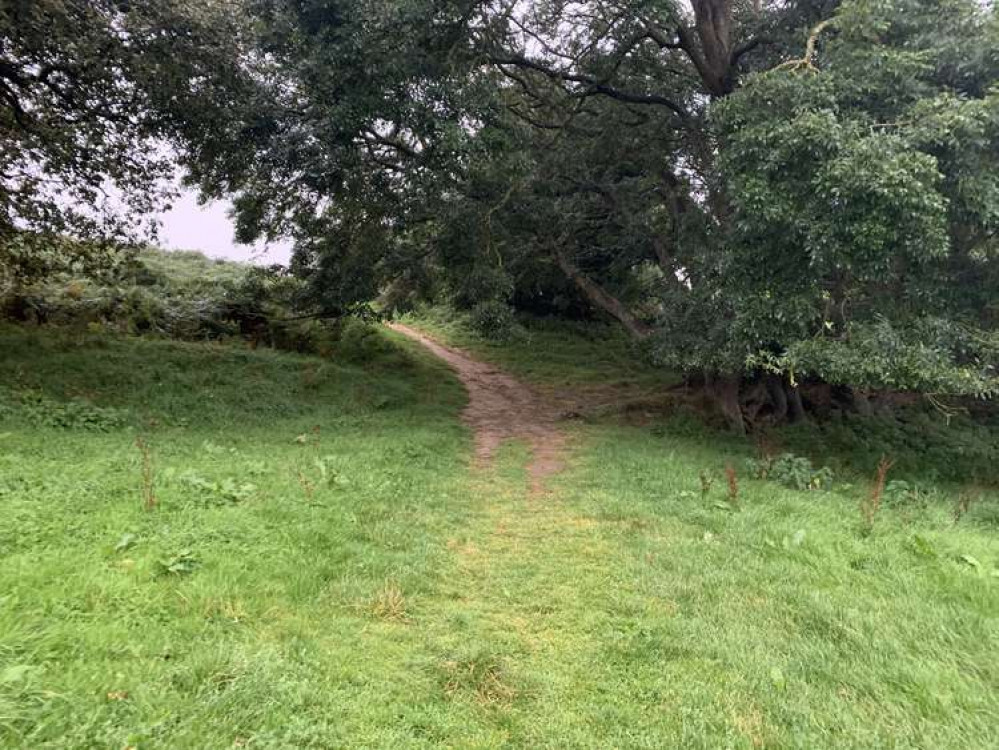 Follow the path through the trees and round to the left