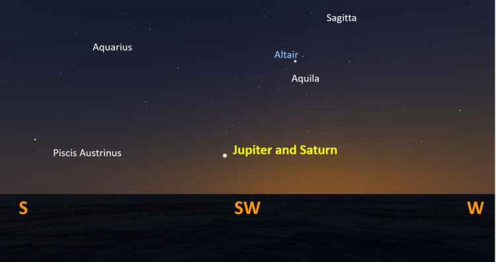 Simulation of the night sky on the day of the Great Conjunction, as will be seen from East Devon at 5pm