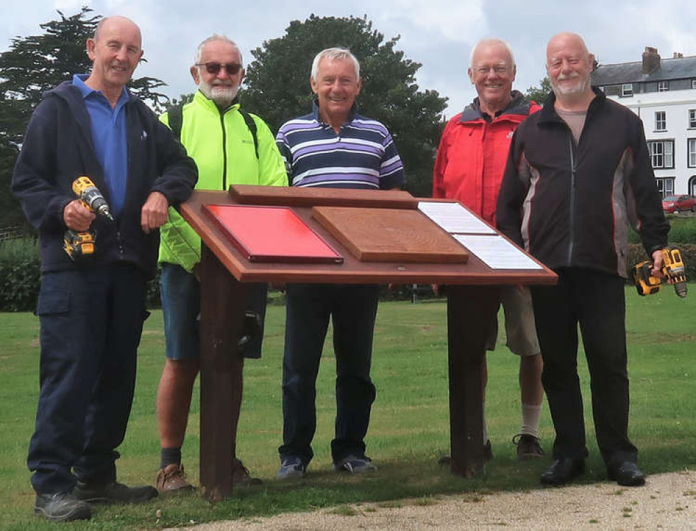Members of Beer Men's Shed with the new information board in Cliff Field Gardens (photo credit: Seaton Town Council) Members of Beer Men's Shed with the new information board in Cliff Field Gardens (photo credit: Seaton Town Council)