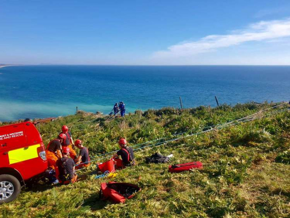 The dog rescue at Thorncombe Beacon near Eype Picture: Bridport Fire Station