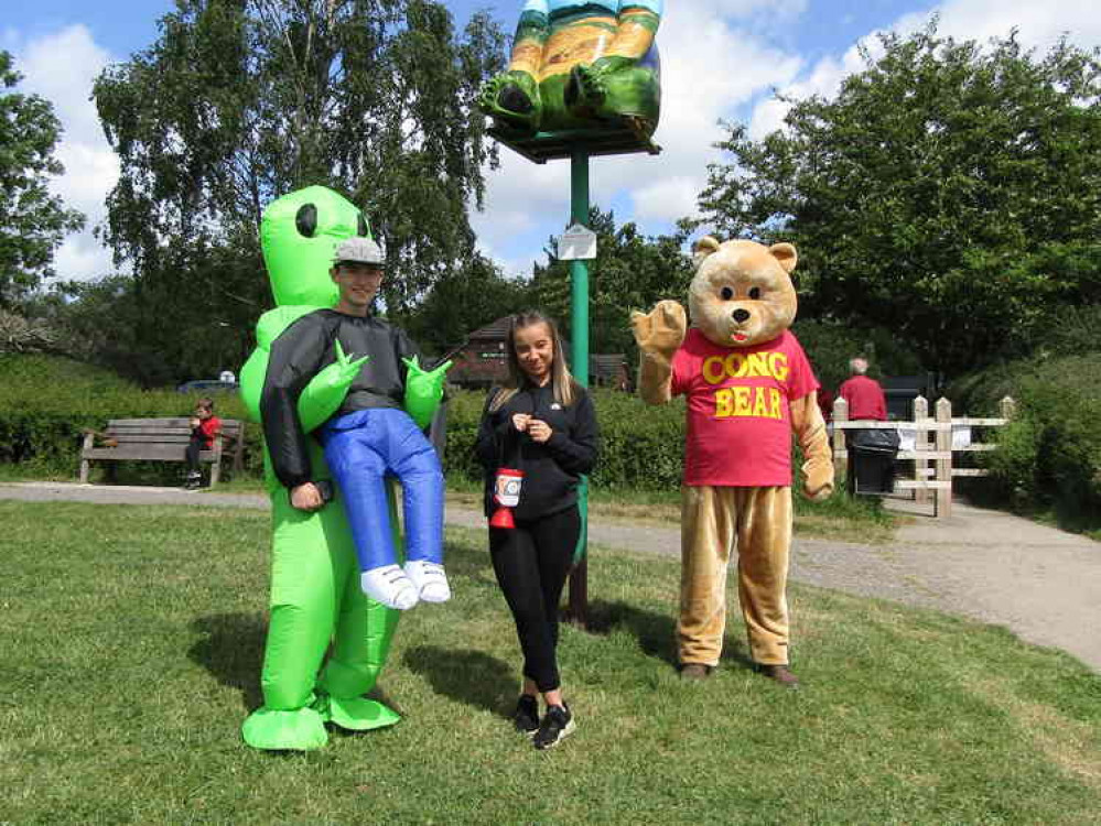 Callum and Megan Bloor alongside Congleton's Eco Icon Cong Bear