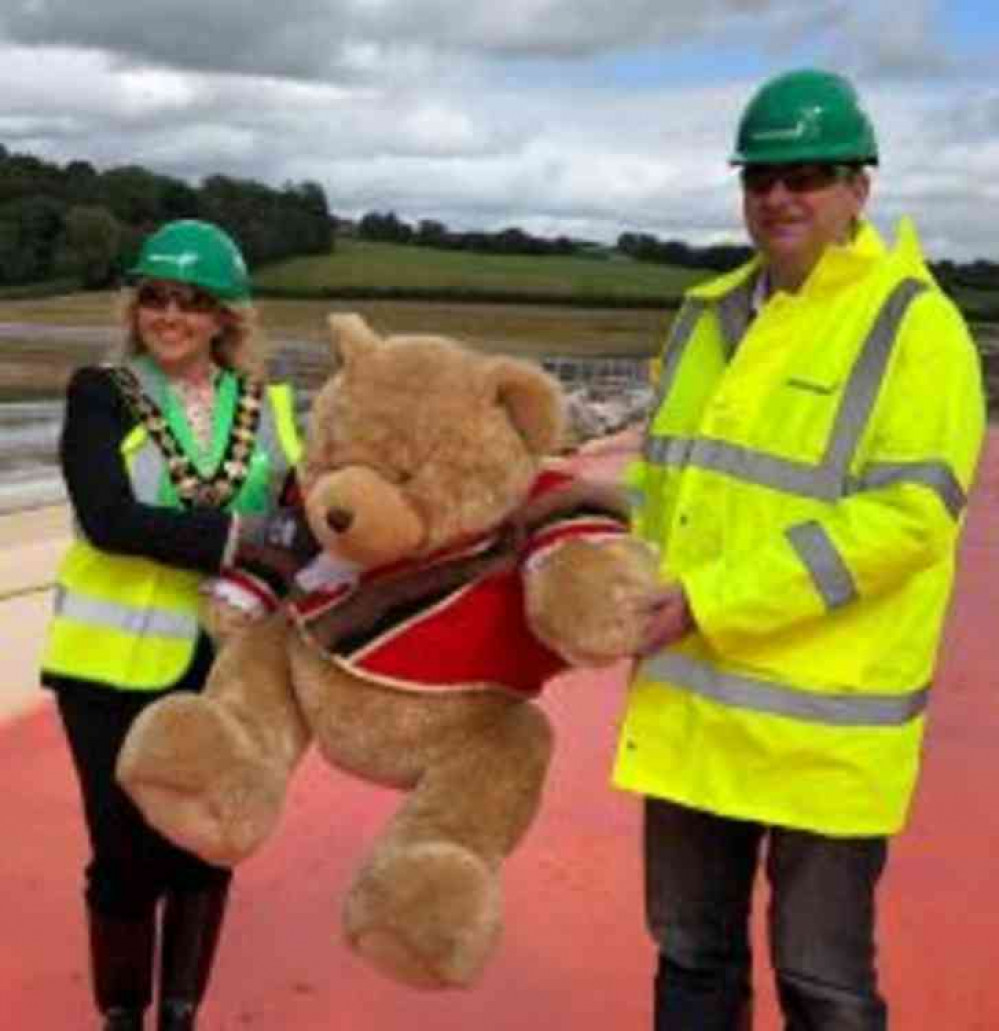 Congleton Town Mayor Cllr Sally Ann Holland, Mayor Bear and Cllr Craig Browne, Cheshire East Council Deputy Leader