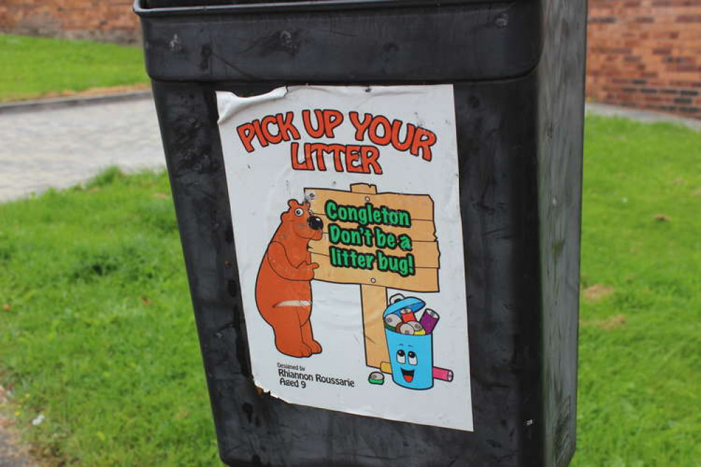 A graphic encourages Congleton kids to bin their rubbish, rather ironic when adults can no longer use Congleton tip as of Sunday.