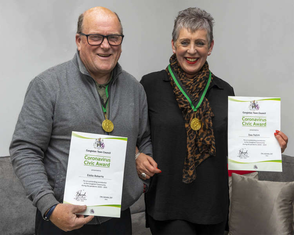 Congleton duo Eddie and Dee with their certificates and medals.