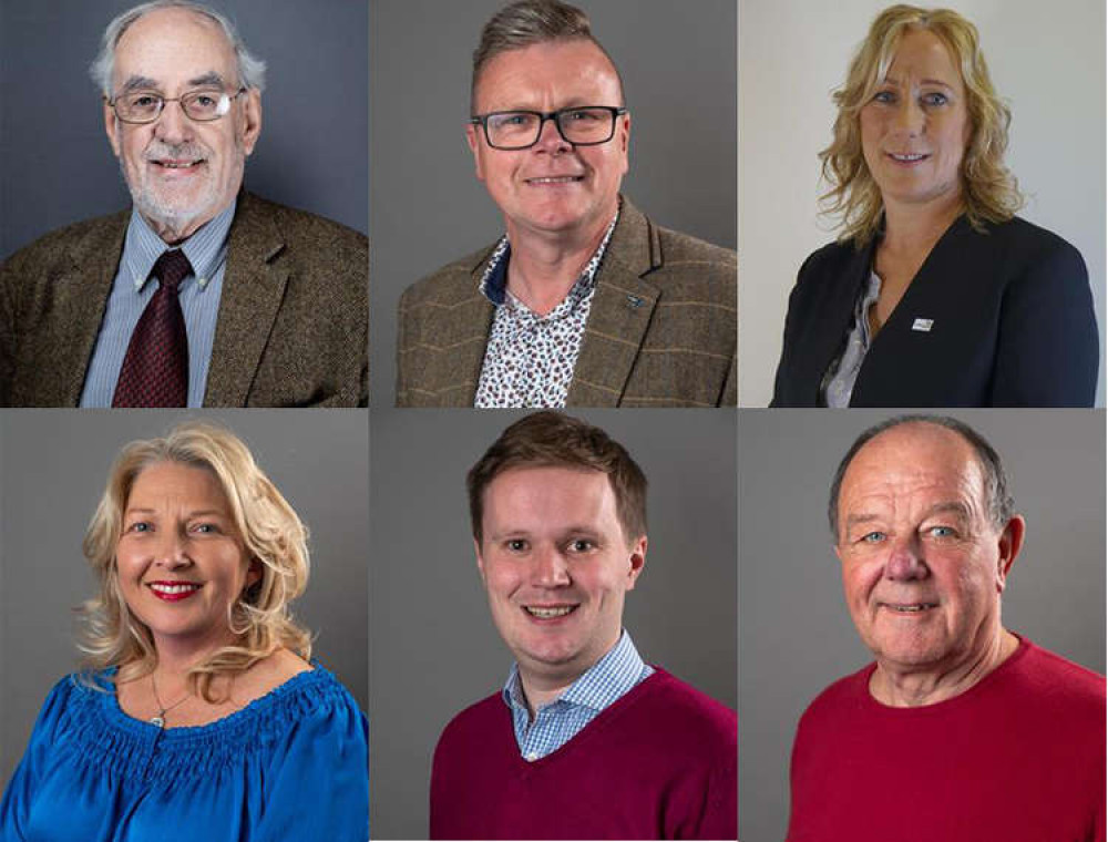 Congleton Cheshire East Councillors From Top: Cllr Dennis Murphy, Cllr Rob Moreton, Cllr Suzie Akers-Smith. Bottom: Cllr Sally Holland, Cllr George Hayes and Cllr David Brown.