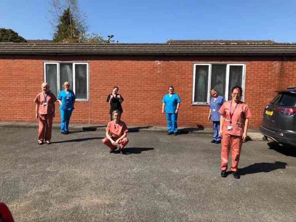 District nurses in Knutsford in the scrubs made by the mid-Cheshire volunteers.