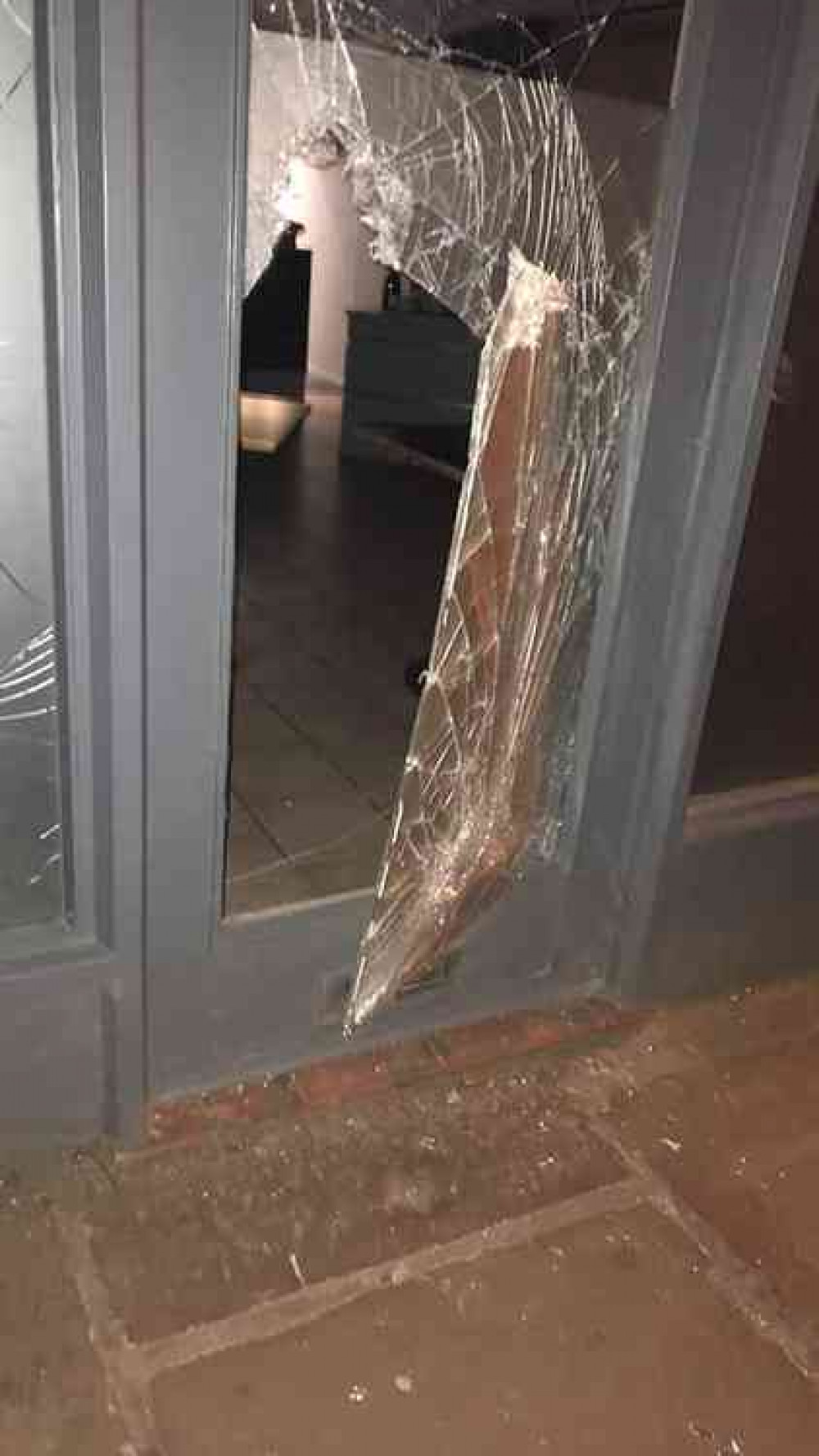 The restaurants back door was smashed.