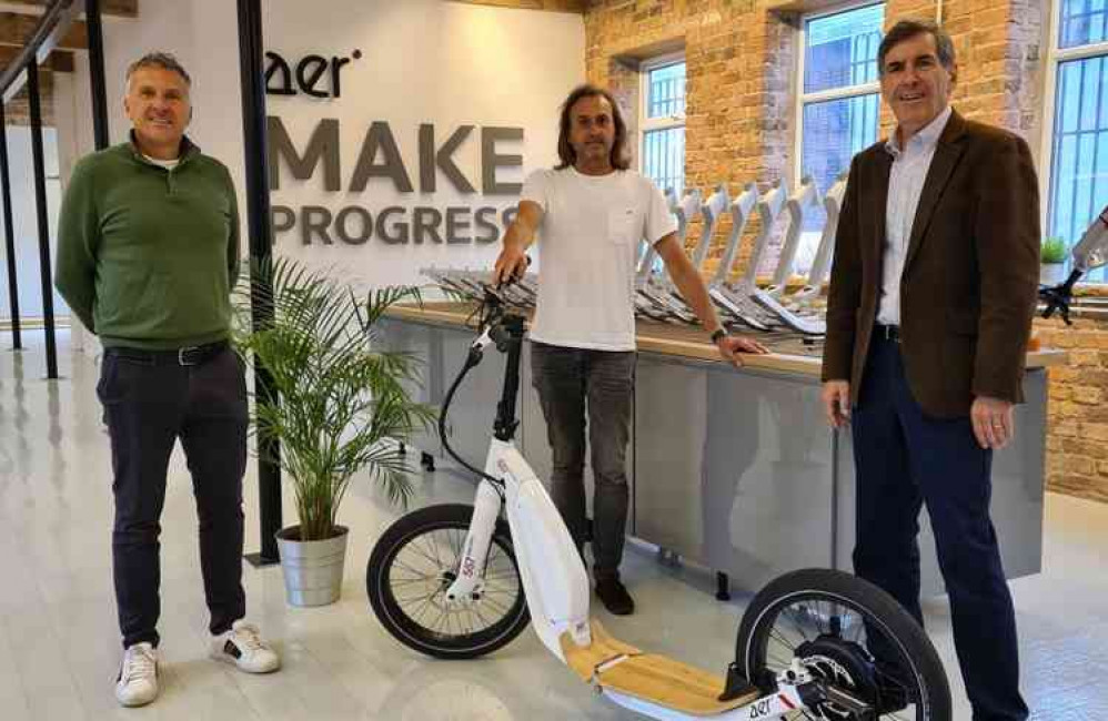 Nigel Speak (left), John Irving, AER Founder and CEO (centre) and David Rutley MP (right) at AER's office in Macclesfield (Image: davidrutley.org.uk)