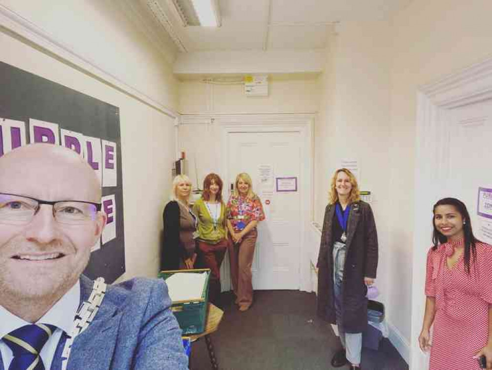 Sunitha is pictured here with the Mayor of Bollington John Stewart, Deputy Mayor Jo Maitland and some of the key workers from the Centre.