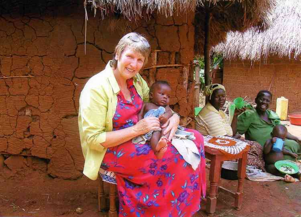 Rhona Marshall MBE on a visit to Uganda.