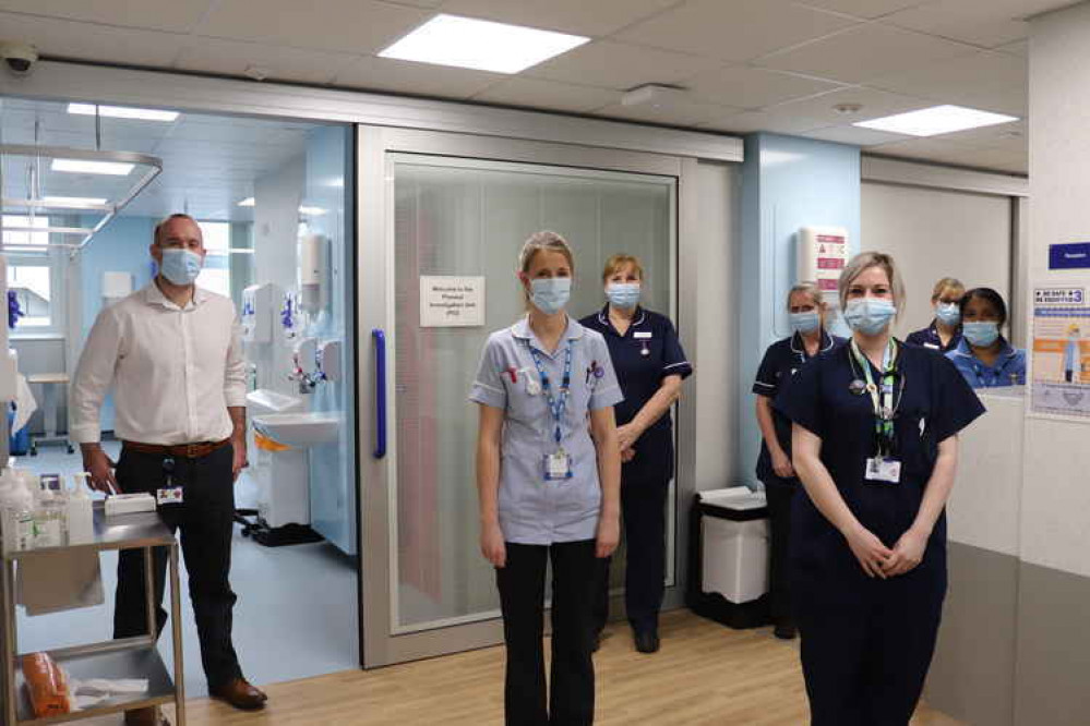 Mid Cheshire Hospitals Chief Operating Officer Oliver Bennett (left) with staff from the two new treatment units.