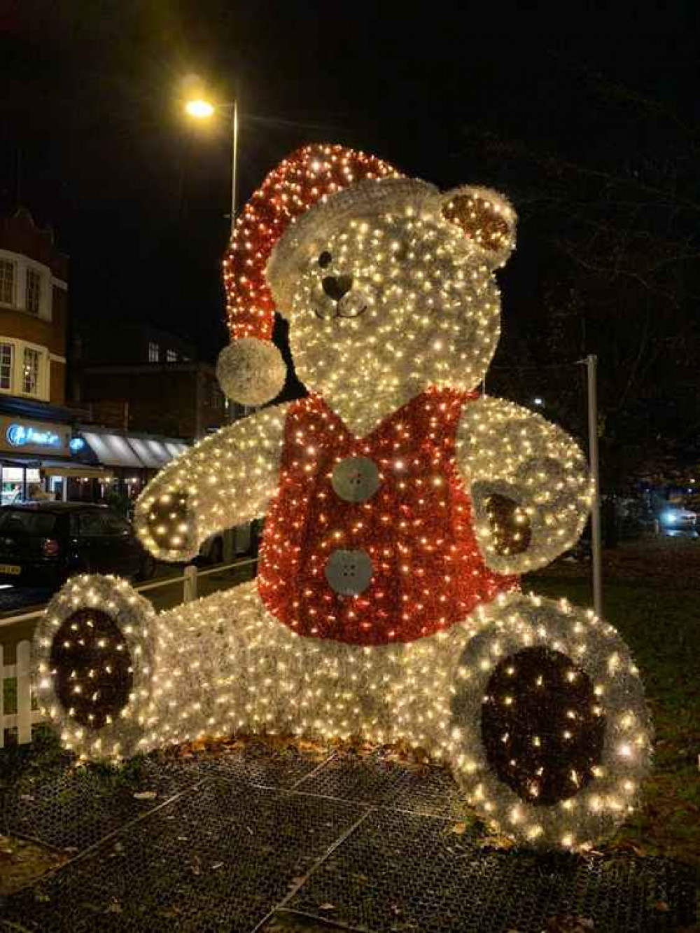 Teddy is friends with the giant snowman in Eastcote who's also raising money for Great Ormond Street Hospital