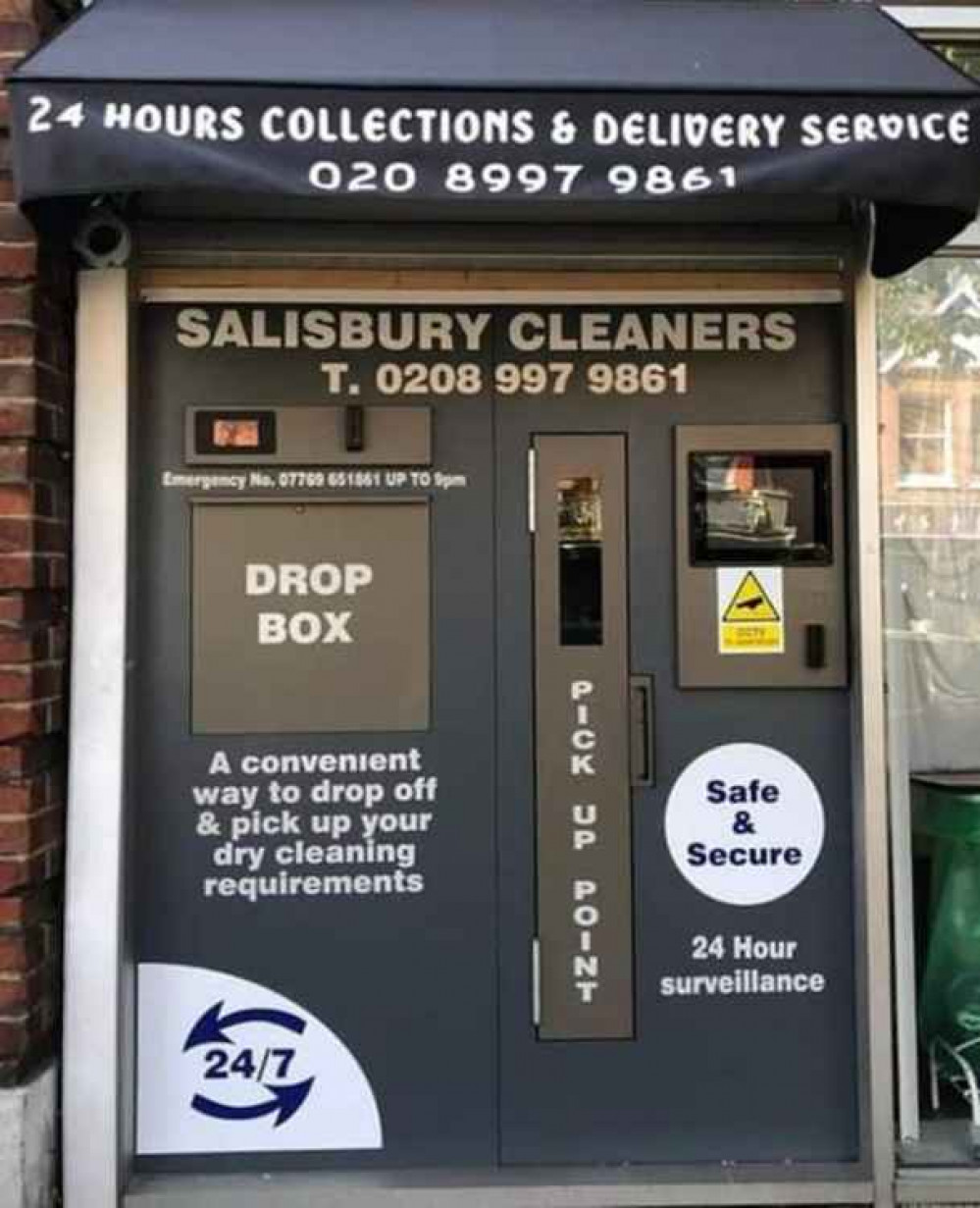 Salisbury Dry Cleaners 24/7 drop off and collection box outside the outlet. Image Credit: Megan Henderson