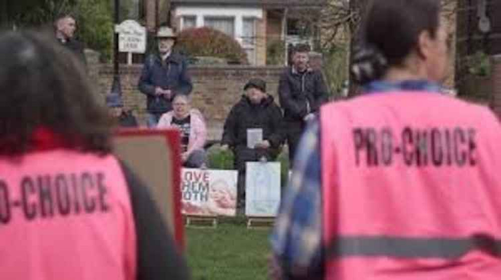 Campaigners outside the Marie Stopes clinic in Ealing which is now protected by a PSPO. Image Credit: Get West London