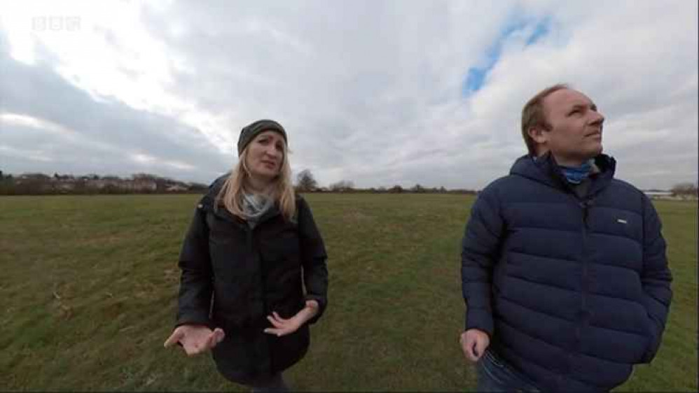 BBC Journalist Tom Edwards with Warren Farm Nature Reserve campaign organiser and BRCS trustee, Katie Boyles. Image Credit: BBC London News