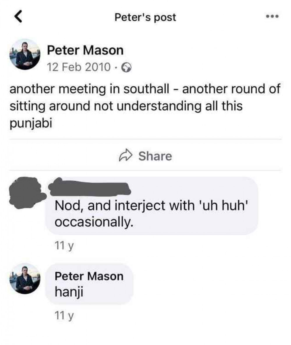 Cllr Mason dreading his meeting in Southall as the people speak Punjabi