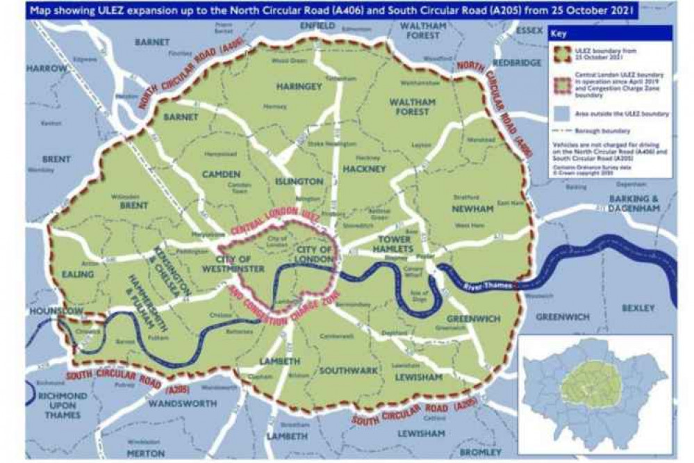 The new ULEZ zone will split Ealing Borough in half. Image Credit: Transport for London