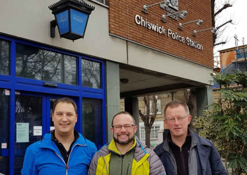 Liberal Democrat Councillors outside Chiswick Police station Liberal Democrat Councillors outside Chiswick Police station