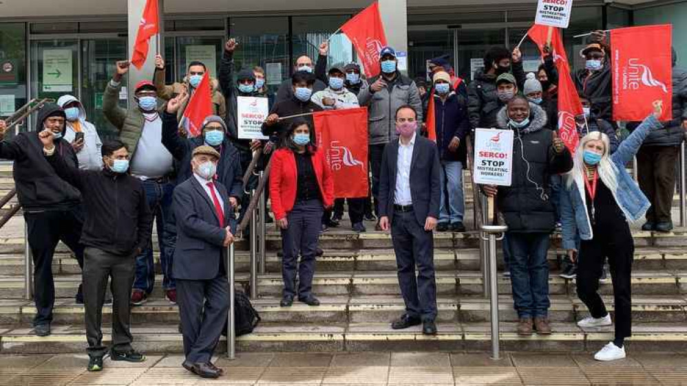 Ealing's three MPs joined Serco employees' protest outside Ealing Town Hall last month. Image Credit: James Murray Twitter