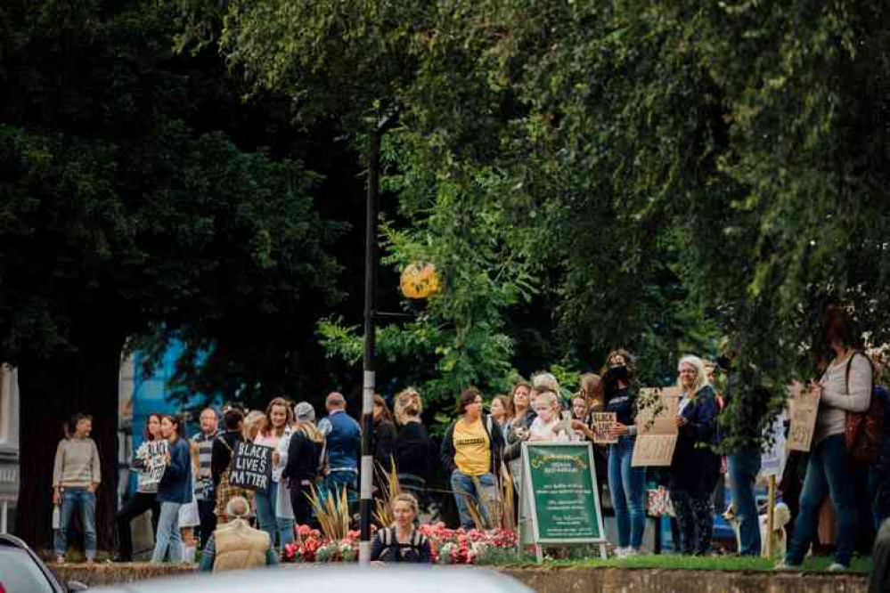 Crowds gathered on the Minster Green in Axminster to support the Black Lives Matter movement. Click the arrows to scroll through more photos...