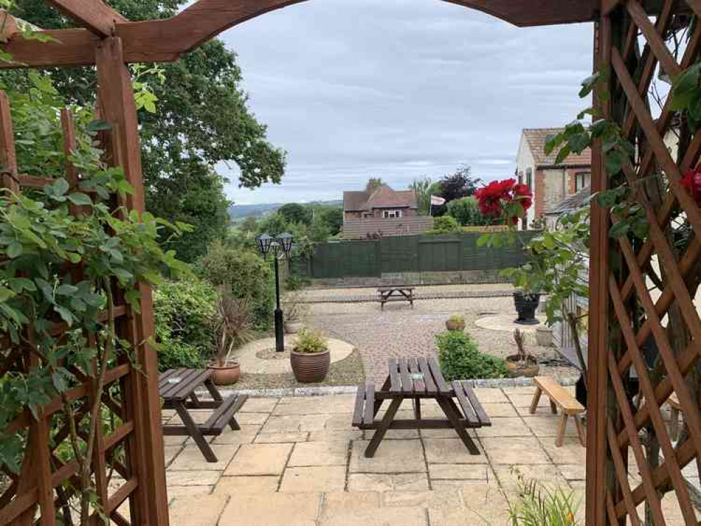 The popular beer garden at the Lamb Inn