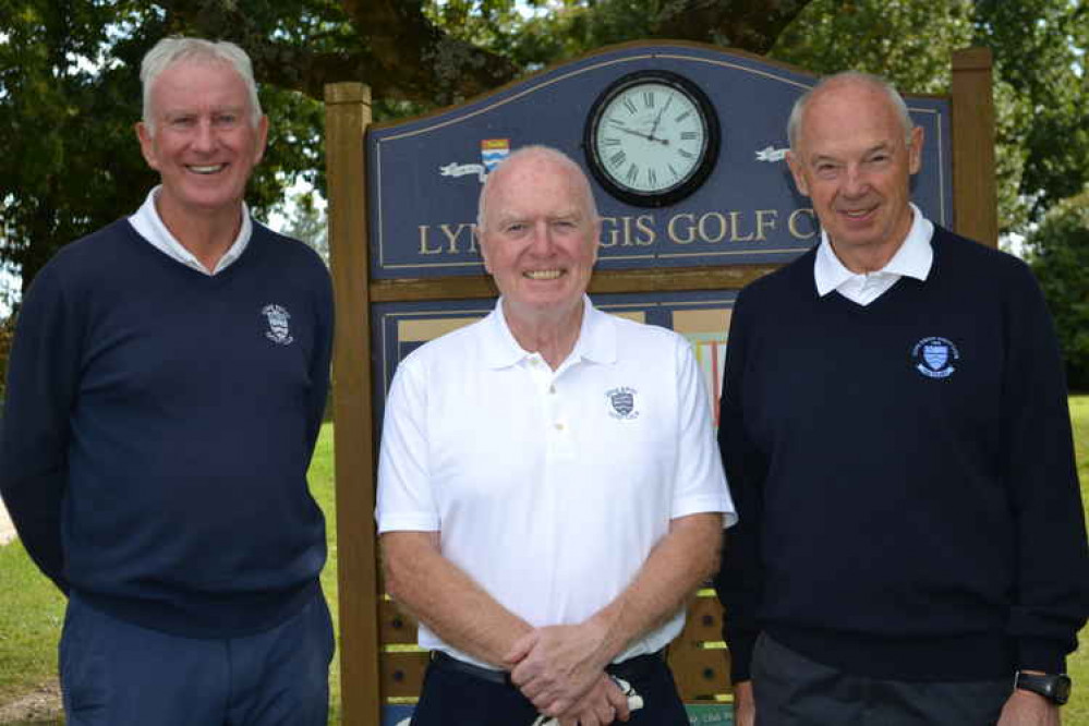 Winners of the Flamingo Pool's charity gold day at Lyme Regis Golf Club - Roger Turner, Ray Shinners and Keith Gibson