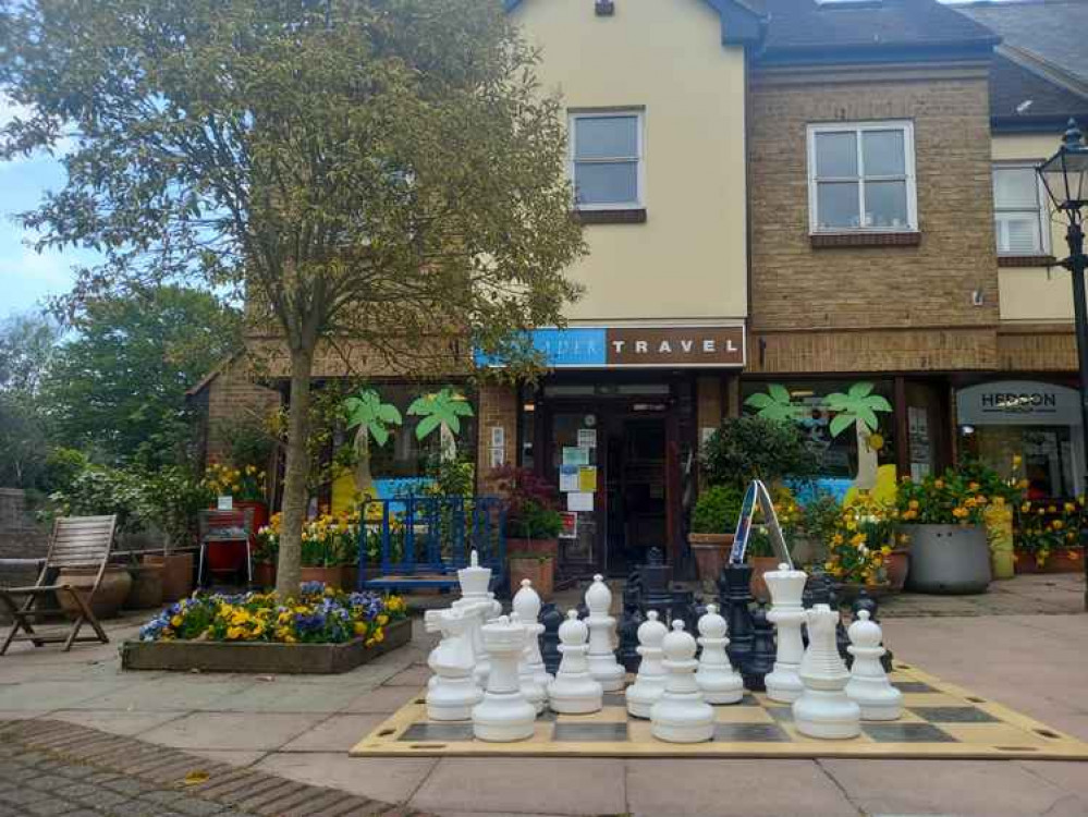 The popular chess board outside the Lyons' shop