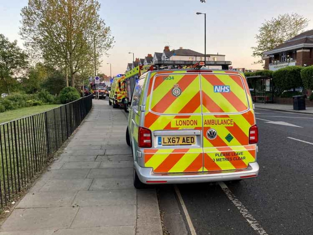 Police, fire and ambulance services all in attendance on Cross Deep by Radnor Gardens (Image: Twickerati Twitter account)