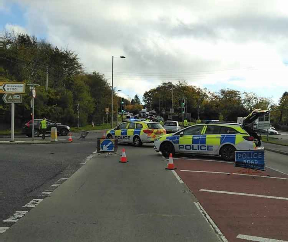 The A35 is closed following a collision in the Raymonds Hill area (photo by Jordan Lang) The A35 is closed following a collision in the Raymonds Hill area (photo by Jordan Lang)