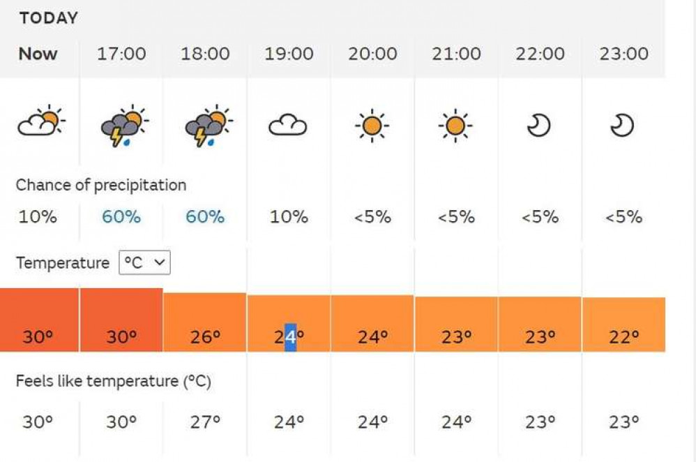 The forecast for Twickenham today on the Met Office website