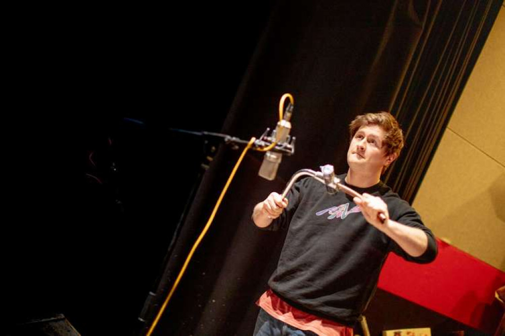 Foley artist, Oliver Ferris, in action. Credit: Twickenham film studios.