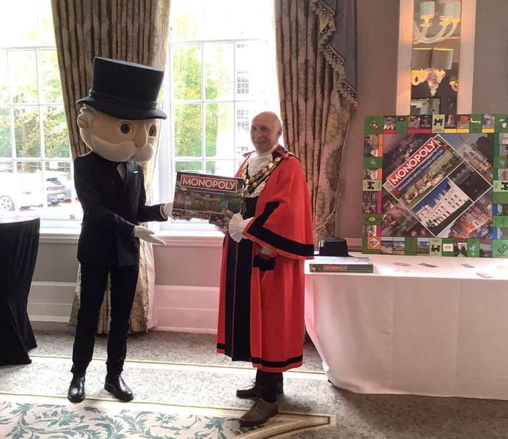 Richmond Mayor, Cllr Geoff Acton, meets Mr Monopoly.