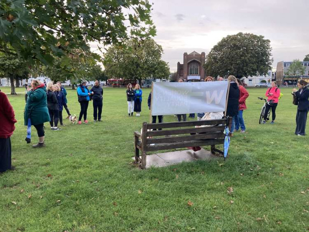 The focal point for the vigil is the memorial bench for Amélie Delagrange.