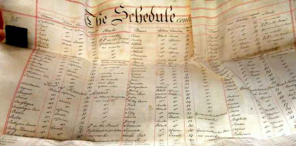 Hitchin's North Herts Museum marks Black History Month with new display. PICTURE: A list of slaves from a document dated 1819