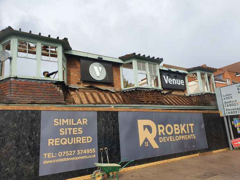 Work begins on turning Hitchin's former Venue bar into flats. CREDIT: HITCHIN NUB NEWS