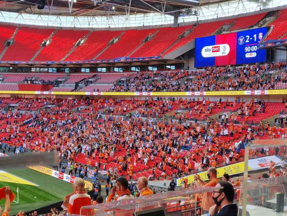 England vs Germany Euro 2020: Where to watch the big game in Hitchin. PICTURE: Blackpool fans celebrate after beating Lincoln City 2-1 to win the League One playoff final last month at Wembley Stadium. CREDIT: @laythy29