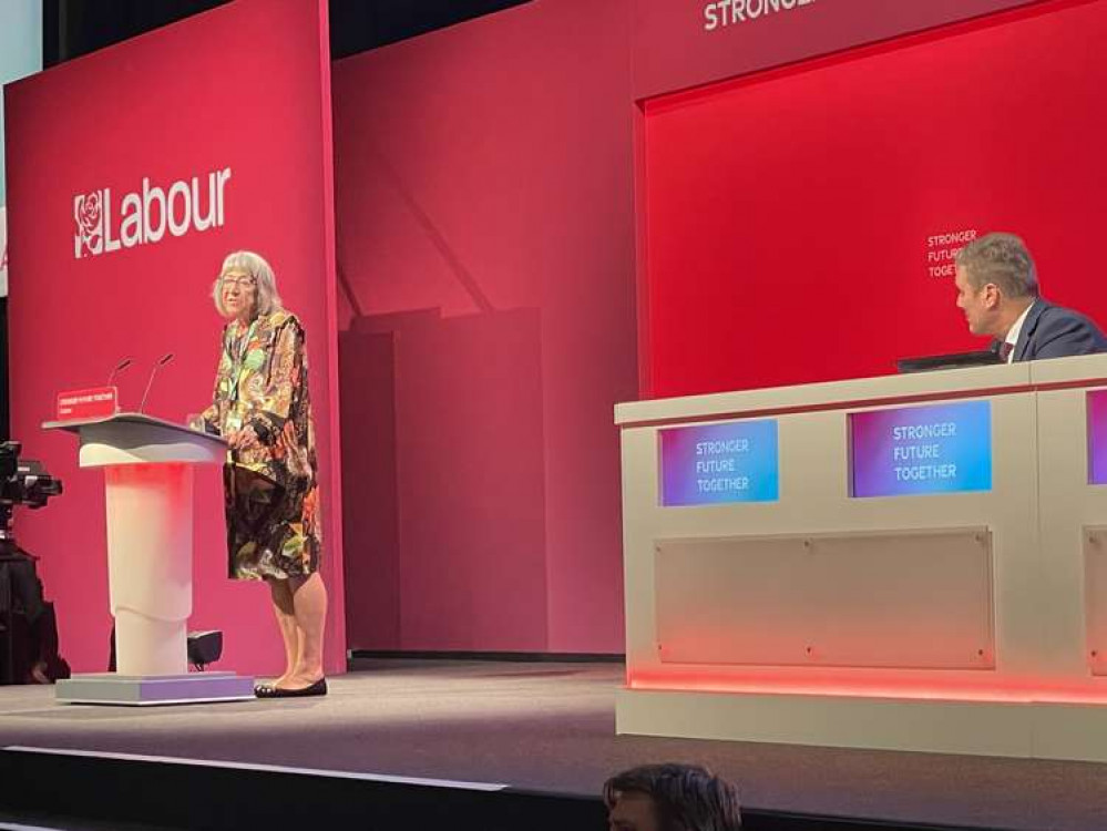 Hitchin councillor agrees with Labour leader Keir Starmer's call for next James Bond to be a woman - to end 'historical sexism and misogyny'. PICTURE: The highly-respected Judi Billing meeting Keir Starmer at the Labour Party Conference this w