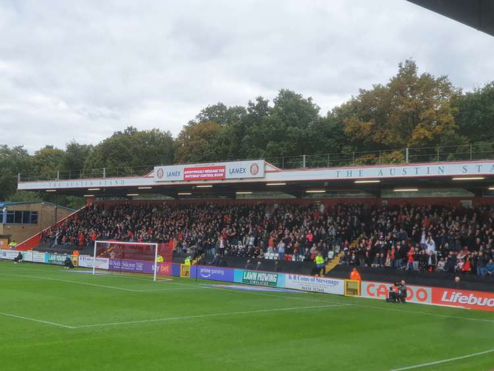 Stevenage 0-0 Leyton Orient. PICTURE: The traveling Leyton Orient fans at Broadhall Way on Saturday. CREDIT: @laythy29