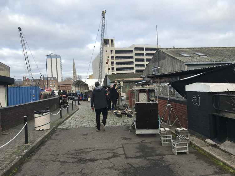 Film-makers on Dock Road on Monday morning