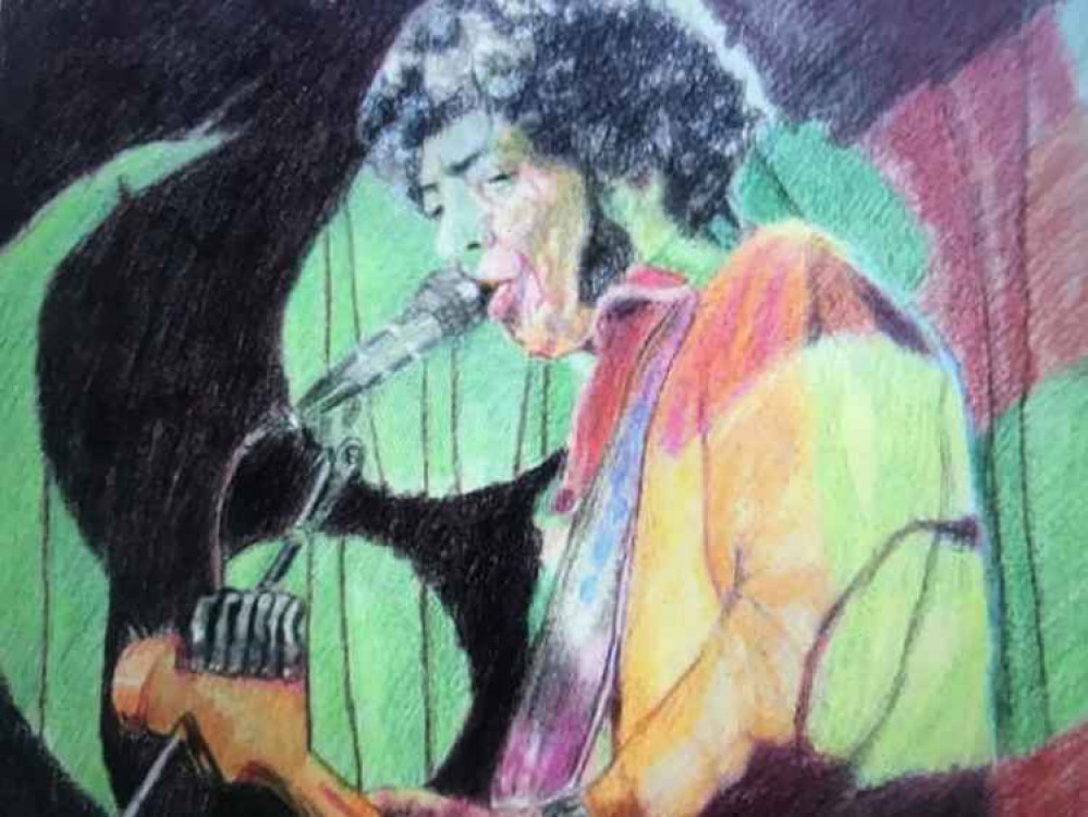 Stella's drawing of Mungo Jerry performing at the venue