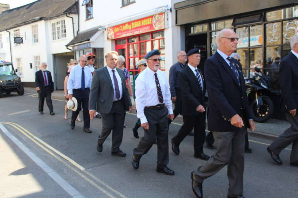 Royal British Legion members in the parade followed by MP Neil Parish and local councillor Andrew Moulding