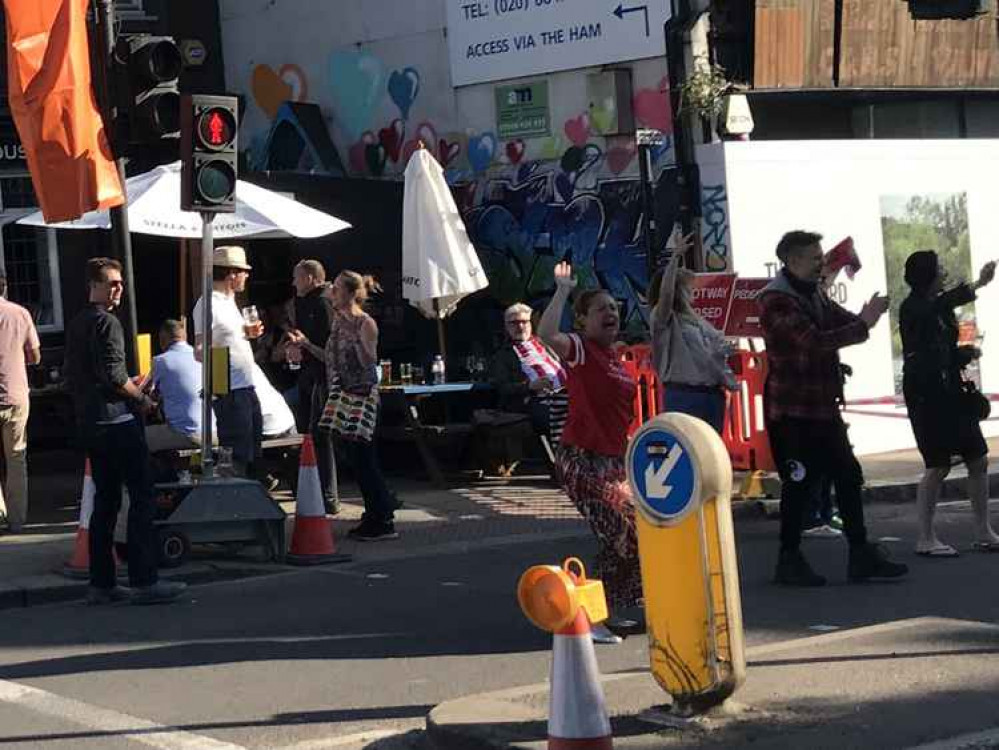 Celebrations outside the Magpie & Crown