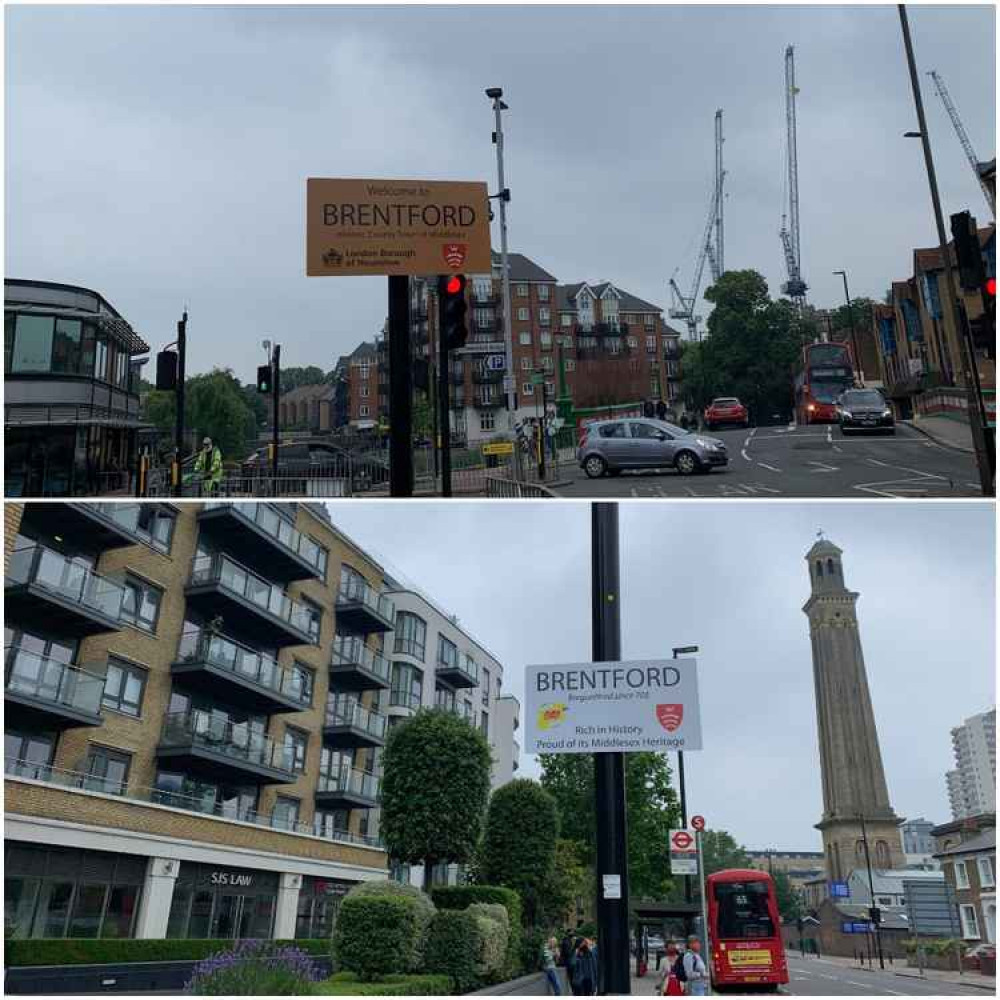 Top is placed at the junction of Commerce Road and Brentford Bridge, as you enter from Isleworth, while bottom is as you turn left into Brentford from Kew Bridge